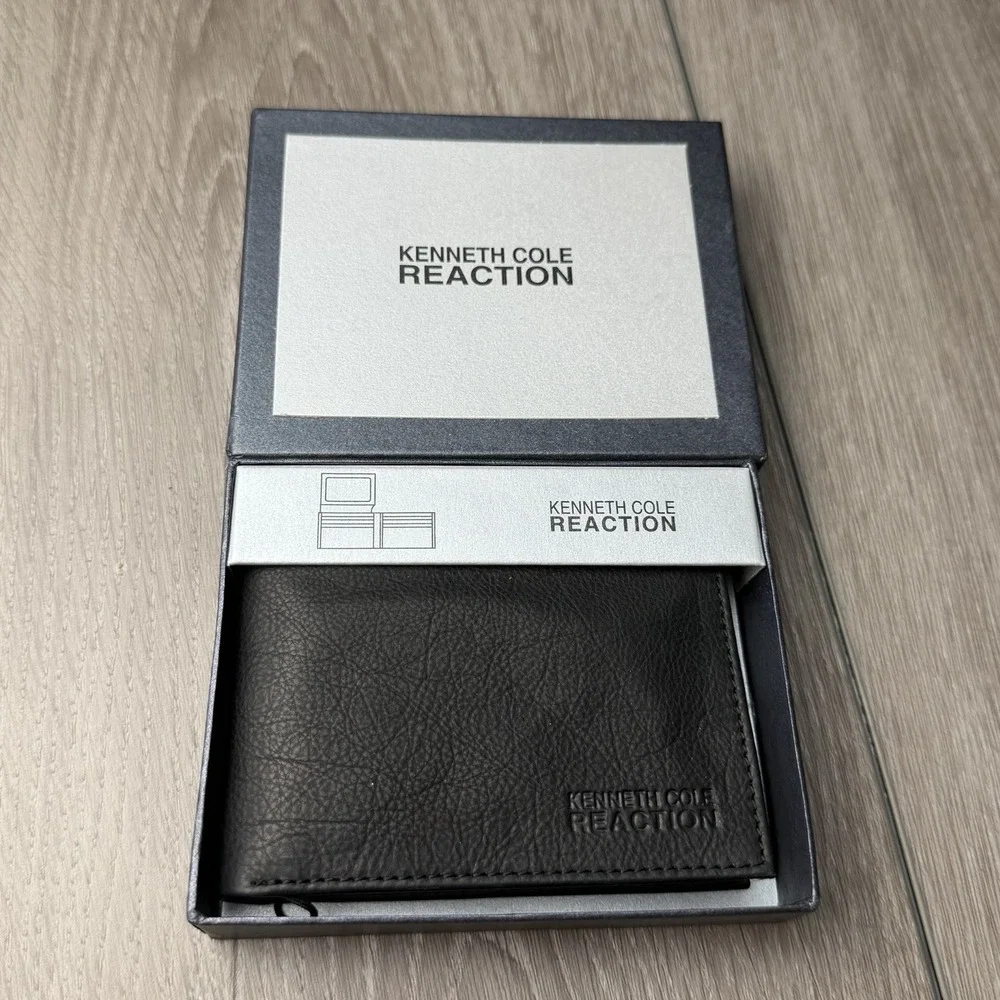 Kenneth Cole Reaction Men's Leather Bi Fold Wallet Black New